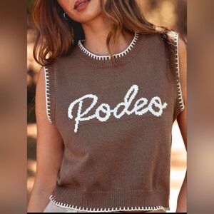 Westfade Brown Sleeveless Top with White 'Rodeo' Embroidery